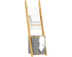 Noventra handdoekhouder met wasmand-handoekrek-badkamer accessoires-inclusief wasmand-43 x 35 x 133 cm-bamboehout-