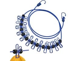 Waslijn met Clips - Reis Waslijn - Kleding Drogen - Windproof Ontwerp - 3.7 Meter - Blauw