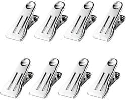 Kledingspelden Roestvrijstaal - Wasknijpers Clips - Was Drogen - Sterke Windbestendige Grip - 8 Stuks - Wit