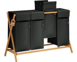 Luxe Wassoorteerder – Wasmand 4 Vakken – Was Organizer – Met Deksel – 200L Capaciteit – Natuurlijke Materialen – Stijlvol – Zwart