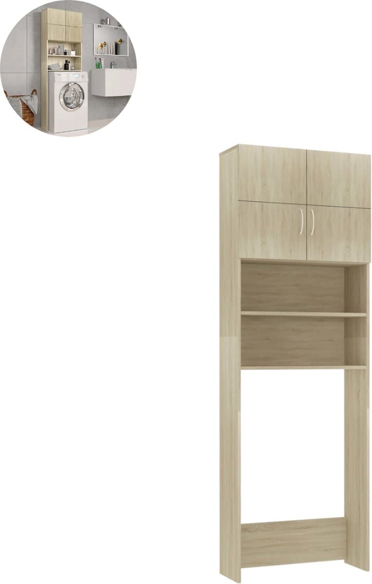 Wasmachine ombouw - Kast - Opbouwmeubel - Verhoger - Wasmachine meubel - Opbergkast - Hout - Sonoma Eiken — afbeelding 1