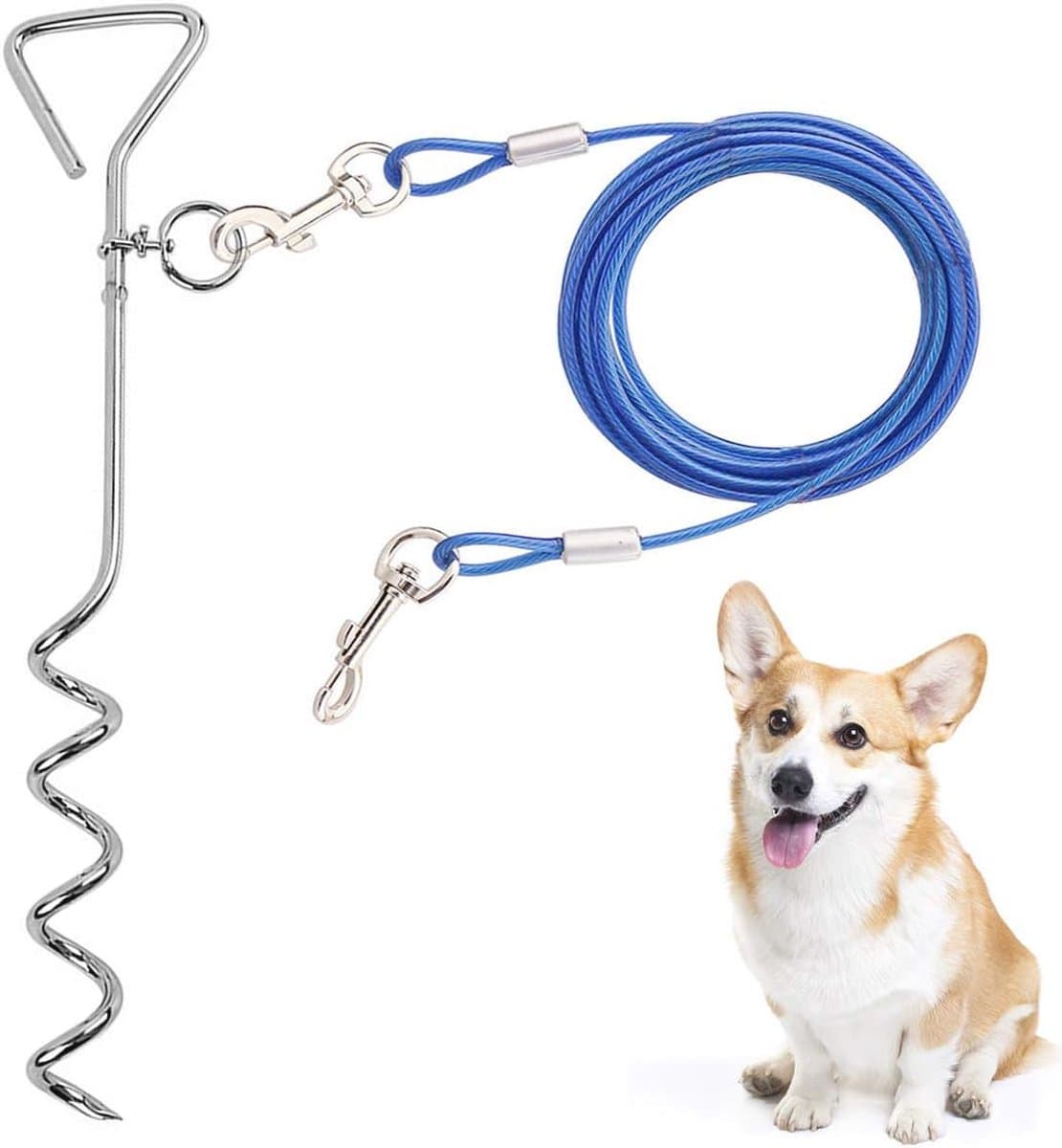 Hond Stake Tie Out Kabel - 76 cm - Anti-Roest Reflecterende Staking voor Middelgrote en Grote Honden tot 125 kg - Hondenkabelloper voor Tuin en Camping — afbeelding 1