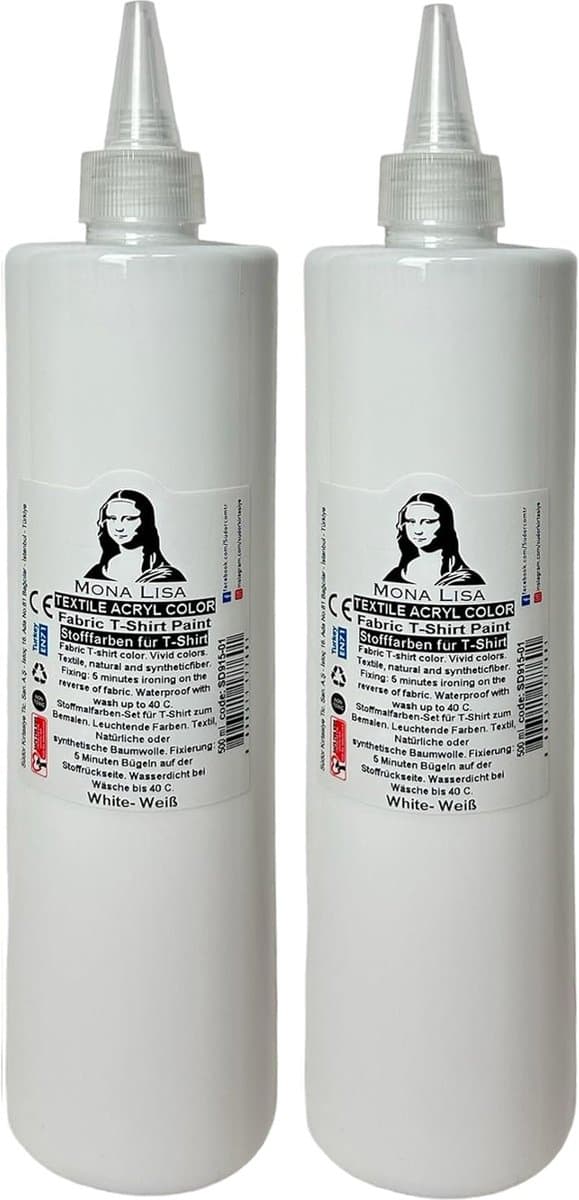 Südor Textielverf 1000 ml, wit.Wasbestendige textielverf voor lichte stoffen. Wasmachinebestendig, wasbestendig. Fixatie door strijken (2 x 500 ml) — afbeelding 1