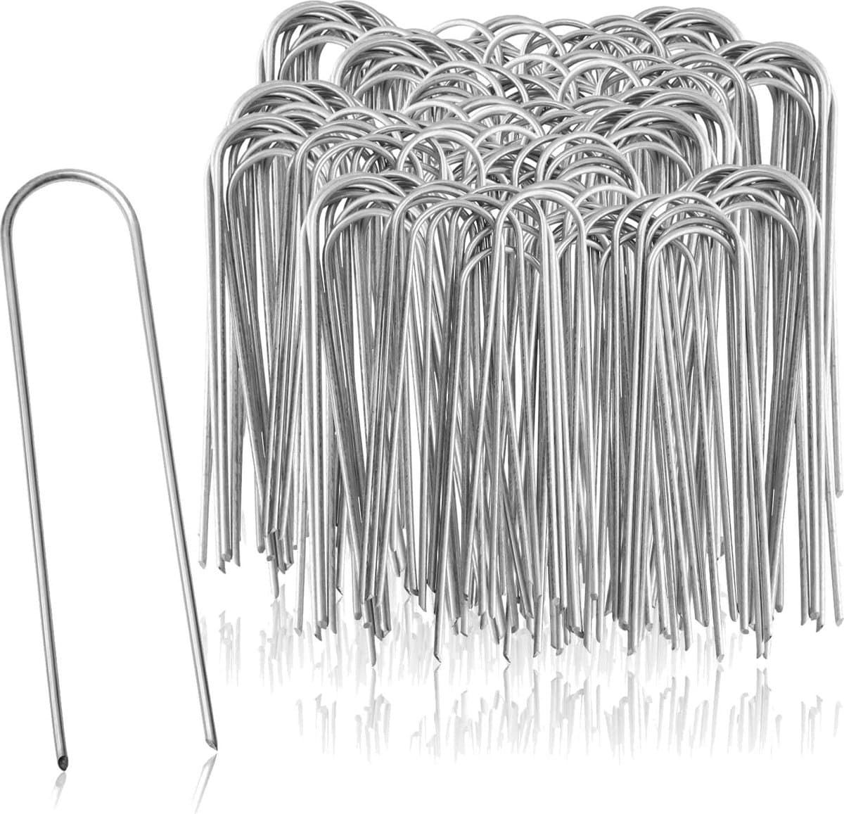 200x gecoat stalen grondankers voor onkruidvlies en folies - tuin en camping - rond - 200 stuks - 150x25x3mm — afbeelding 1