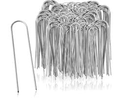 200x gecoat stalen grondankers voor onkruidvlies en folies - tuin en camping - rond - 200 stuks - 150x25x3mm