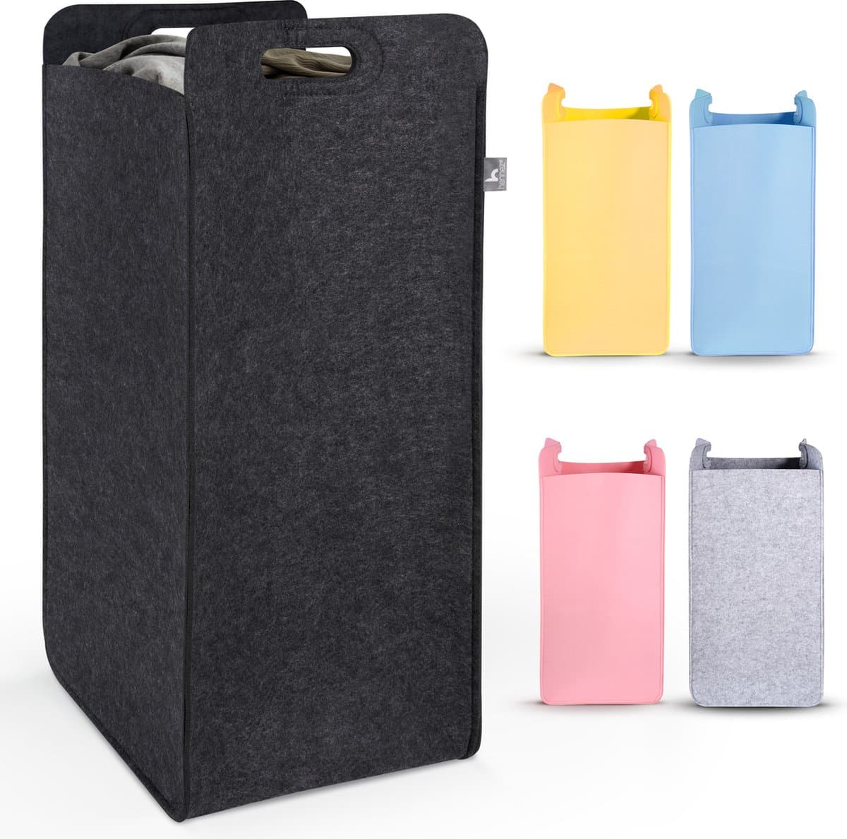 HENNEZ Wasmand | Grote waszak | Ruimtebesparend en stijlvol design | Praktische Opvouwbare Wasmand voor Vuile Was | 80 Liter Wasmand | Vilt - Antraciet — afbeelding 1