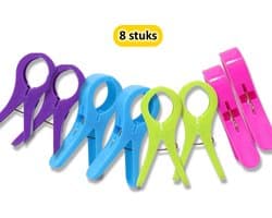 Handige Set van 8 Grote Plastic Badlaken Knijpers - Strandlakenknijpers - Badhanddoekknijpers - Zwembadstoelknijpers - XXL Knijpers (13 cm) - Sterke Grip voor je Strand- en Zwembadavonturen!