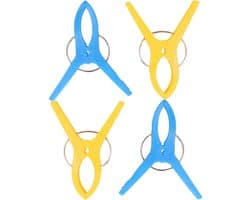 Jedermann Handdoekknijpers XL - 6x - blauw/geel - kunststof - 12 cm - wasknijpers