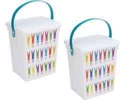 2x Wasknijper bewaarboxen turquoise hengsel 5 liter 23 x 18 cm - Huishoud producten - Wasknijpers opbergen - Wasknijperboxen — afbeelding 1