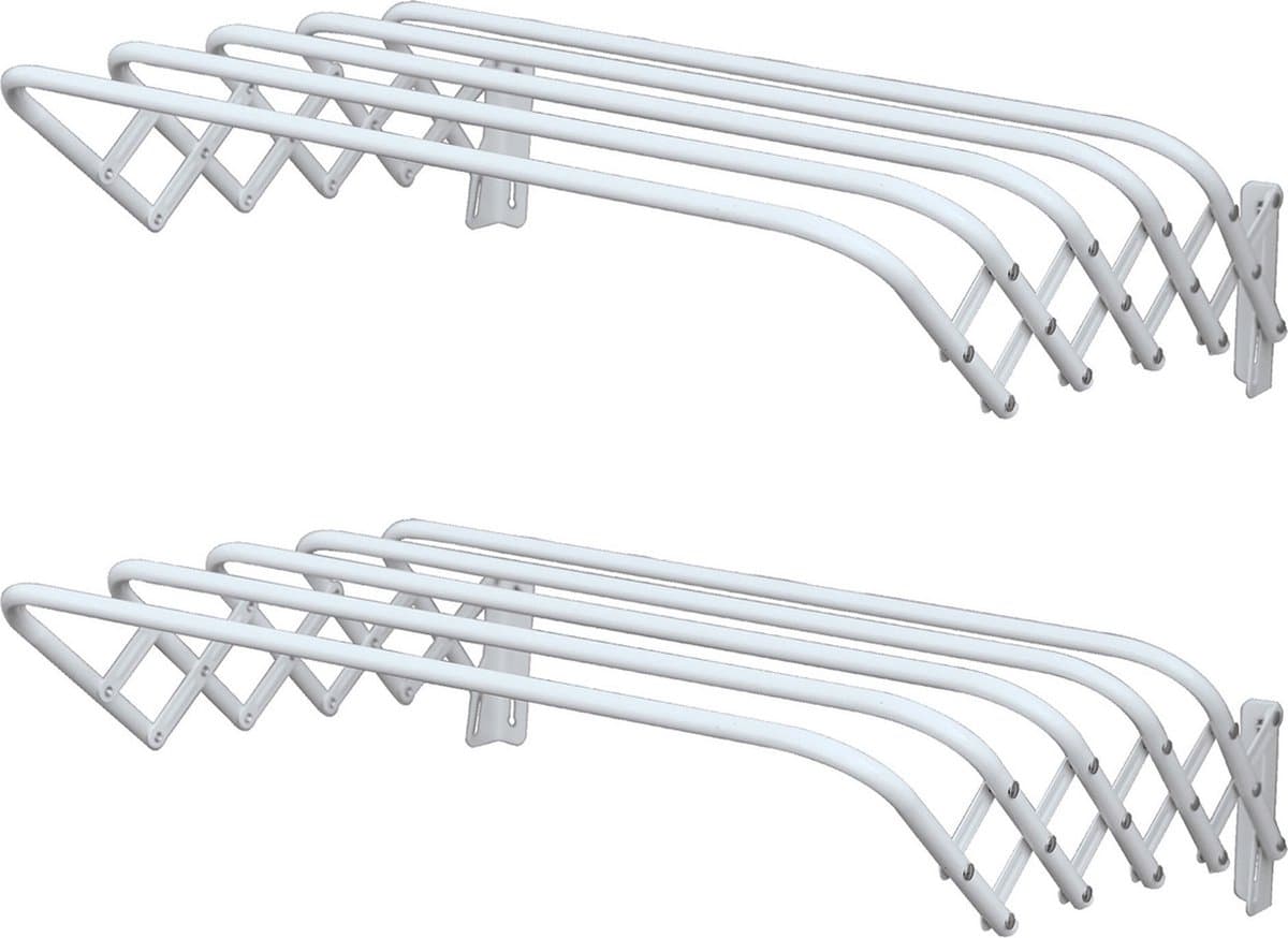 MSV Uitschuifbaar wasgoedrekje/droogrek - 2x - 3m waslijn - wit - 60 cm - metaal — afbeelding 1