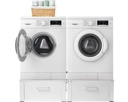 Vonia Wasmachine verhoger - Dubbel - Wasmachine en Droger Verhoger - Wasmachine Verhoger met Lade - Wasmachine Kast - Wasmachine ombouw - Wit