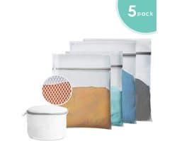 ForDig Waszakjes met Rits (5 stuks) - Wasnet - Waszakje Lingerie - Diverse Afmetingen - Wit