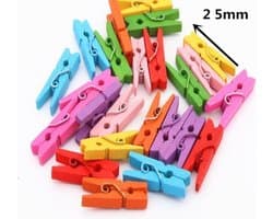 Kleine houten mini knijpers - 50 STUKS - Mix - Knijpertjes - Fotoknijpers - Geboorte wasknijpers - 2.5 CM - Kaartknijpers - Foto knijpers - Knijper om foto's aan op te hangen - Fotohouder - Knijpers - Wasknijpers - Kerstkaart hangers - Polaroid - Mix — afbeelding 1