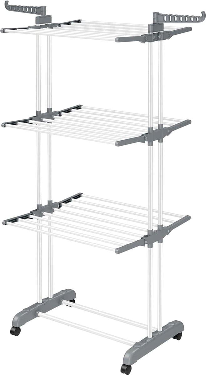 Grote kledingluchter opvouwbaar droogrek wasgoed 4-laags beweegbaar - 64 x 126 x 172 cm - roestvrij staal - opvouwbare vleugels - eenvoudige montage - binnen en buiten - wit — afbeelding 1