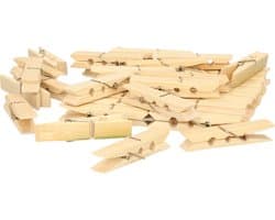 Wasknijpers voor wasgoed ophangen - bamboe hout - 40x stuks - beige - 7 cm