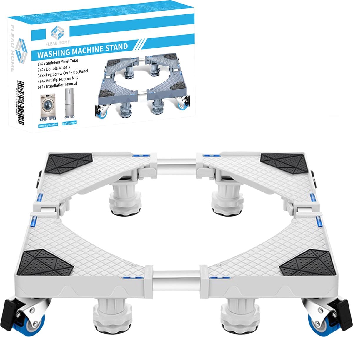 Fleau Home Wasmachine Verhoger PRO - Max 500KG - Met Wielen - Verstelbaar - Droger, Koelkast Kast - Meubelroller - Stapelkit - Opbouwmeubel - Wit — afbeelding 1