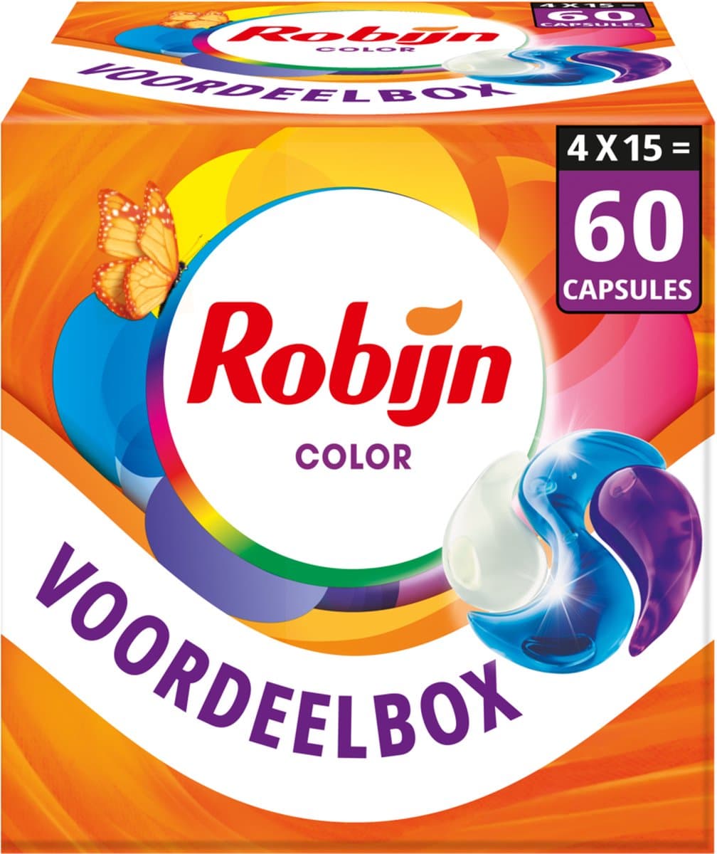 Robijn Wasmiddel - 3-in-1 Wascapsules - Color - 4 x 15 stuks - 60 Wasbeurten - Voordeelverpakking — afbeelding 1