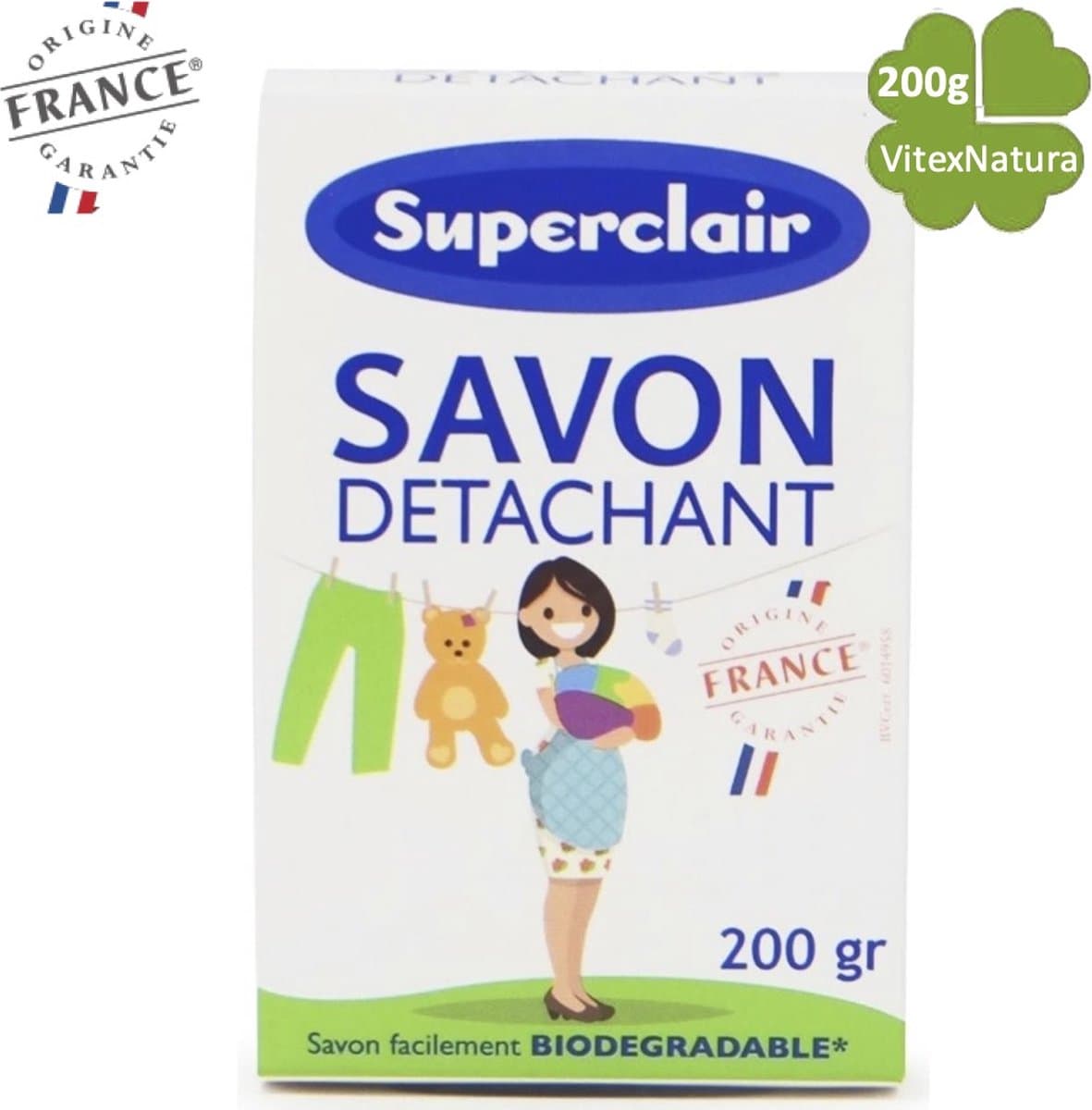 Soda Bicarbonaat ZEEP 200G NATRIUM | Superclair DETACHANT | Multifunktionale schoonmaakzeep tegen vlekken — afbeelding 1