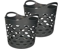 5Five Flexibele wasmand/opbergmand - 2x - rond - donkergrijs - 28 liter - D38 x H38 cm