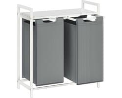 Wasmand met 2 Vakken – Wassorteerder met Uittrekbare Waszakken – Wit – 2x46L