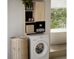 Wasmachinekast Kuba 4 Legplanken, 1 Draaideur-lichte Eik/zwart - Symbiosis - Wasmachine Ombouw - Bruin - Melamine; Spaanplaat