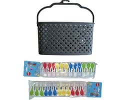 Wasknijpermand - Wasknijpermandje - Met 24 Wasknijpers - 3 Liter - 22,5 x 15 x 14 cm - Grijs