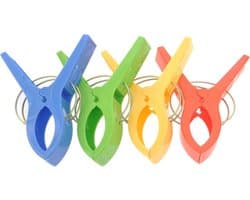 Grote knijpers - 4x stuks - gekleurd - 12 cm - plastic - XL - handdoeken/badlakens knijpers