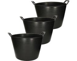 Plasticforte Flexibele kuip emmer - 3x stuks - wasmand - rond - zwart - 42 liter - Opbergmanden