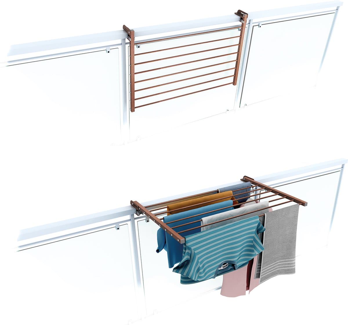 Foxydry Duo 82 cm droogrek balkon - corten - rechthoekige reling — afbeelding 1