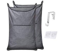La'Moussawi ® Ruimtebesparende Hangende Waszak met Ophanghaken en Grote Capaciteit, Set van 2 in Trendy Grijs