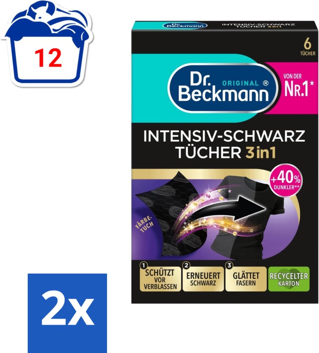 Dr. Beckmann - Kleurverzorging - Intensive Black 2 in 1 - Donkere Was - 6 Doekjes - Voordeelverpakking - 2 stuks — afbeelding 1