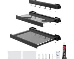 Droogrek voor aan de muur inklapbaar van aluminium - 45 cm - ruimtebesparend - met haken voor het drogen van sokken, ondergoed en broeken - zwart