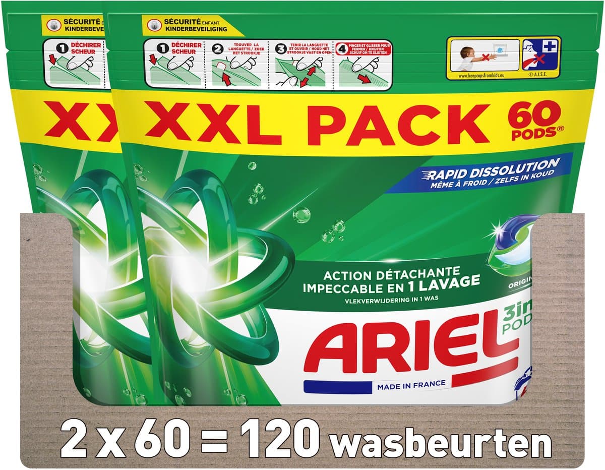 Ariel 3in1 Wasmiddel Pods Original - 2 x 60 Wasbeurten — afbeelding 1