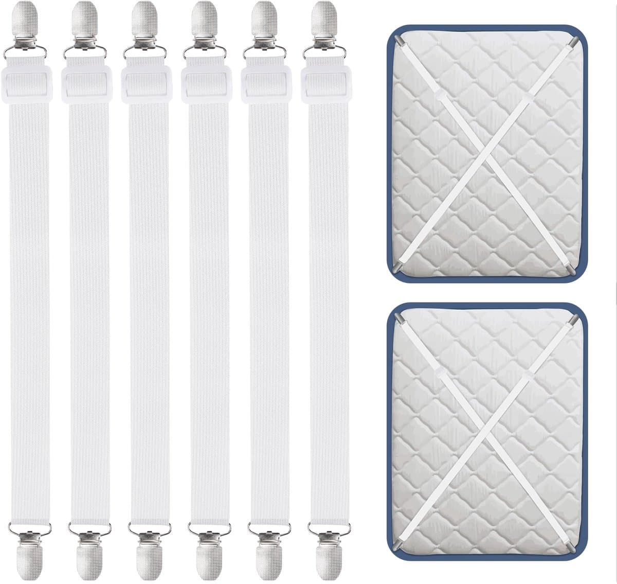 JGS ® Verstelbare Elastische Bedlakenspanners voor Diverse Toepassingen, 6 Stuks, 55-250 cm, Wit — afbeelding 1