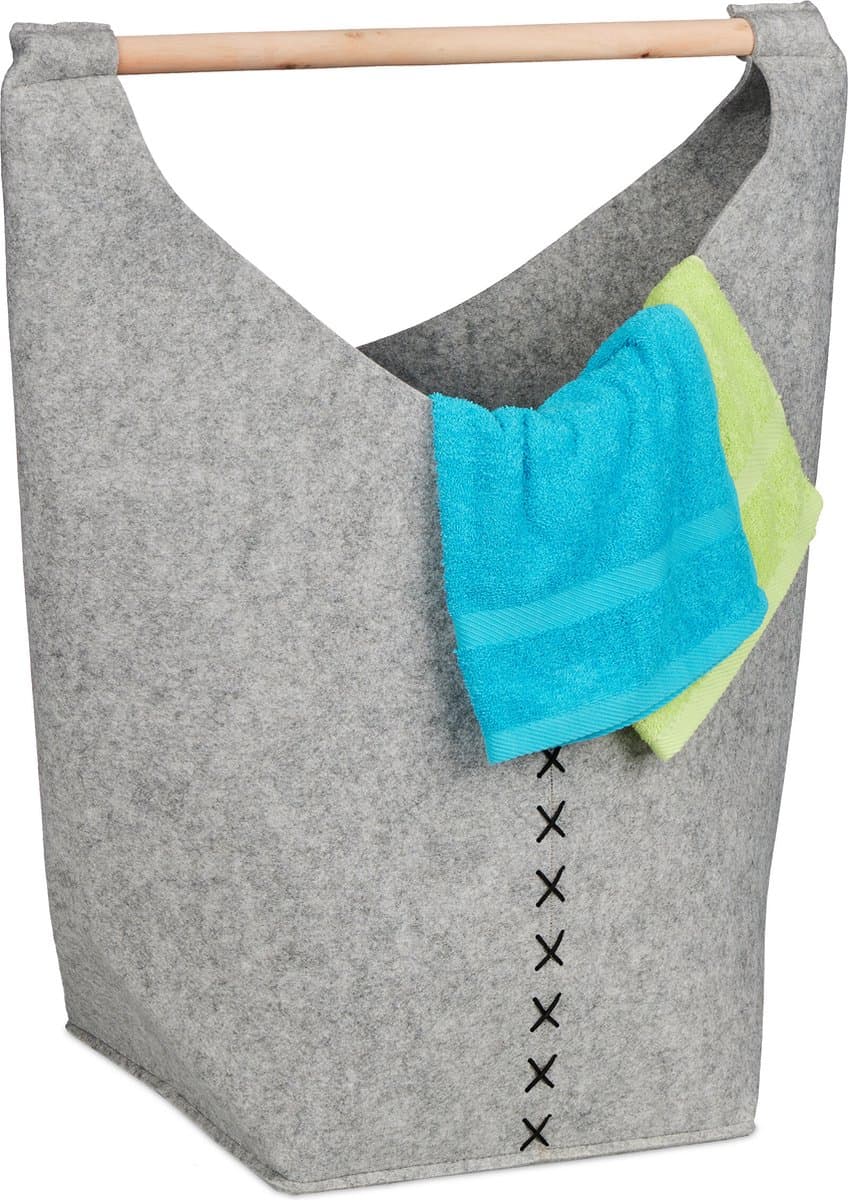 vilten wasmand - 50 liter - met handgreep - opvouwbaar - lichtgrijs-natuur — afbeelding 1