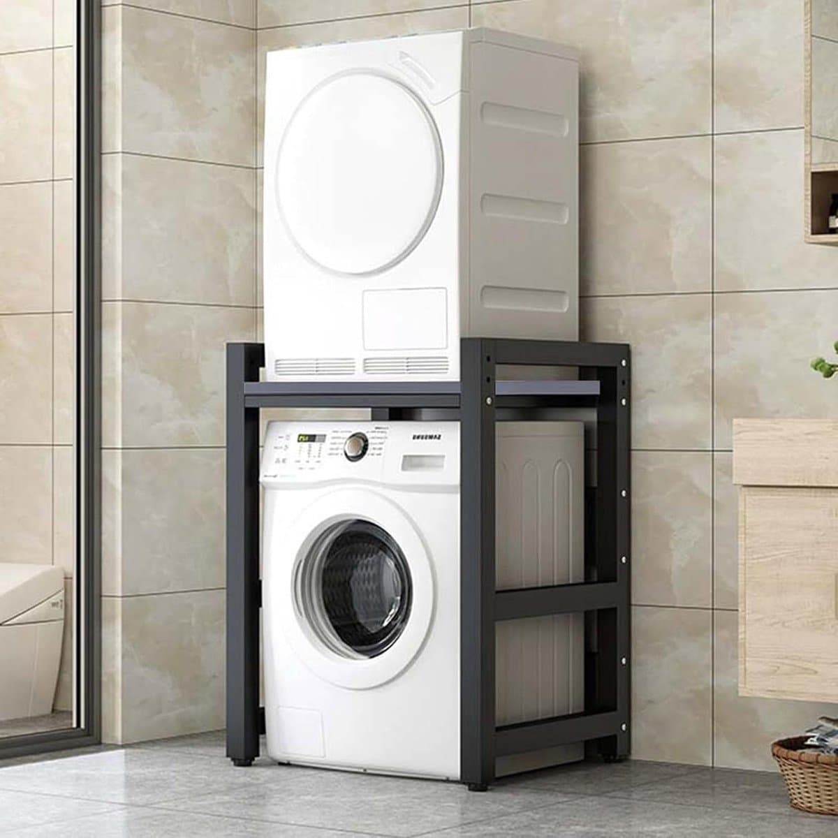 Wasmachine Opbergunit - Wasmachinekast Drogerrek - Ruimte Besparen - 300kg Draagvermogen - 75x65x105cm - Zwart Grijs — afbeelding 1