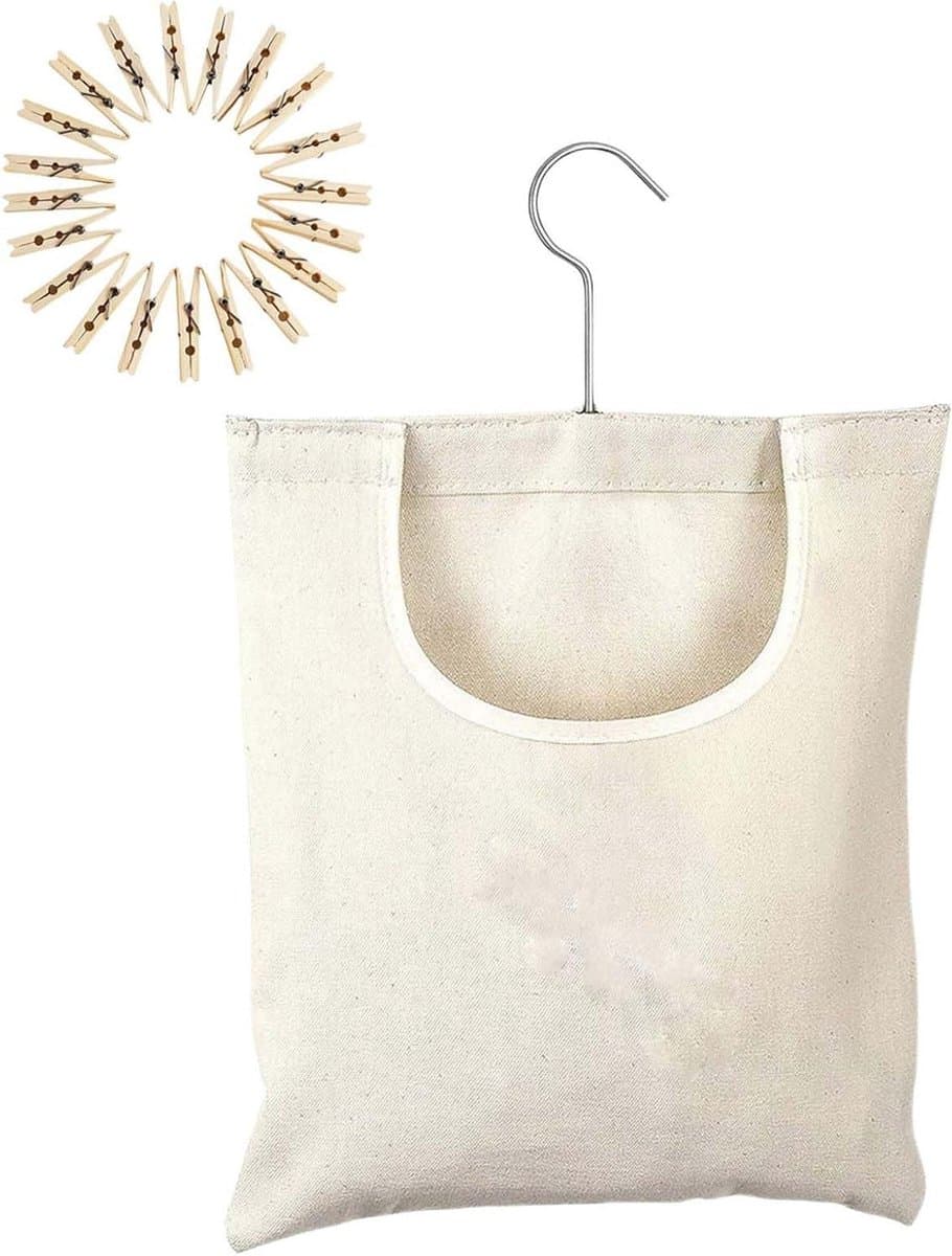 Wasknijper Opbergzak - Knijperhouder Tas - Wasgoed Organiseren - Met Haak - 32x27cm - Beige — afbeelding 1