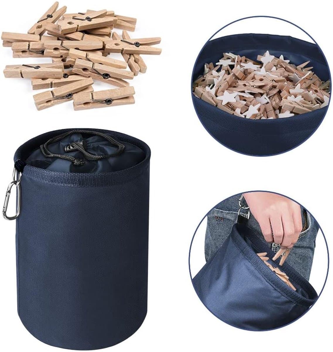 Wasknijper Zak Opbergzak - Grote Capaciteit 150-200 Knijpers - Duurzaam Oxford Polyester - Met Haak & Trekkoord - Voor Wasrek & Buiten Gebruik - Knijperhouder, Peg Bag, Wasaccessoire — afbeelding 1
