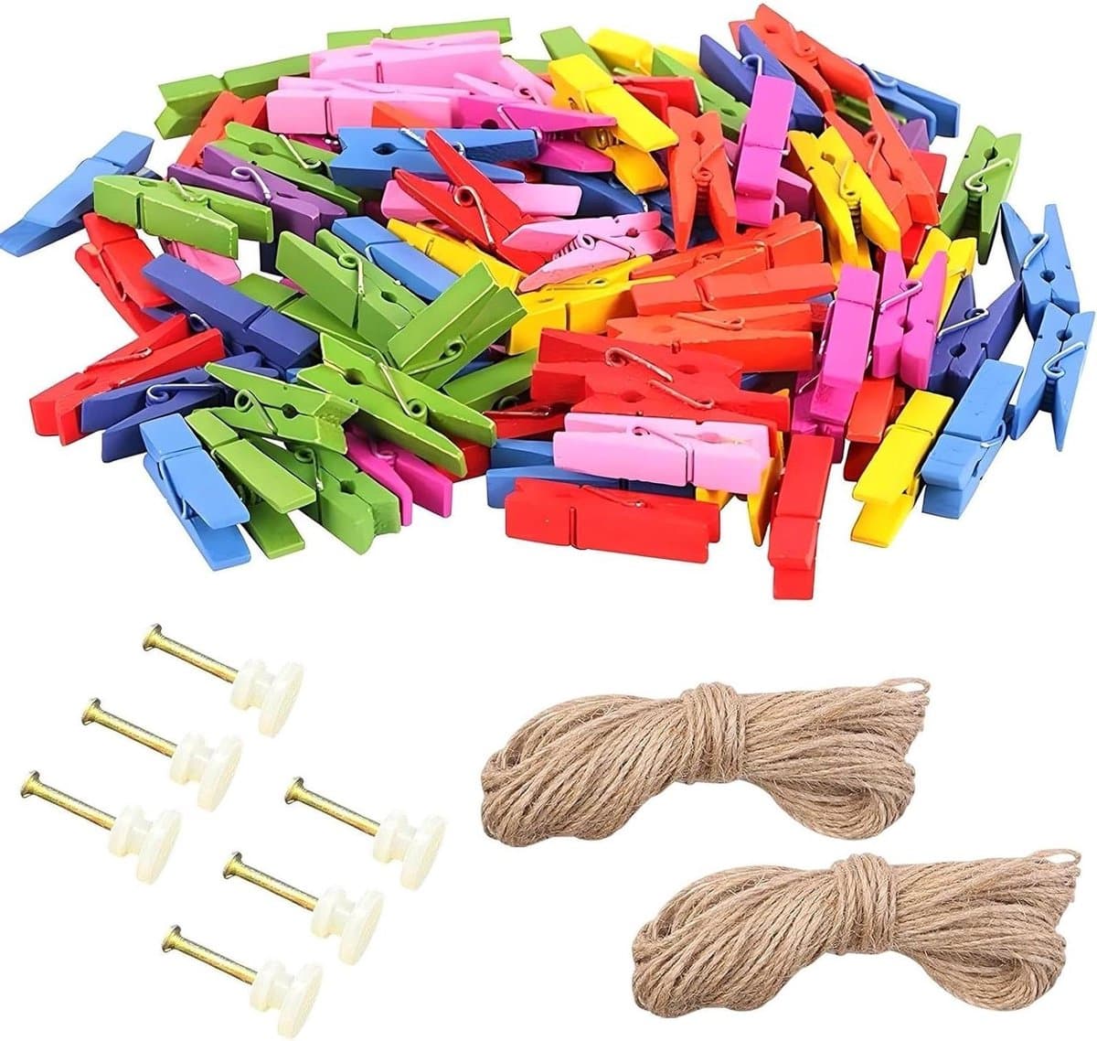 Mini Wasknijpers - Houten Knijpers - Handwerk Decoratie - Twee Maten - 200 Stuks - Meerkleurig — afbeelding 1