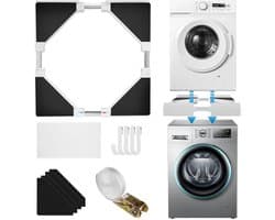 Solvix Wasmachine Verhoger – Tussenstuk Wasmachine Droger – Wasmachine Ombouw – Stapelkit Verstelbaar – Voor Wasmachine en Droger 21 tot 27 Inch – RVS en Kunststof