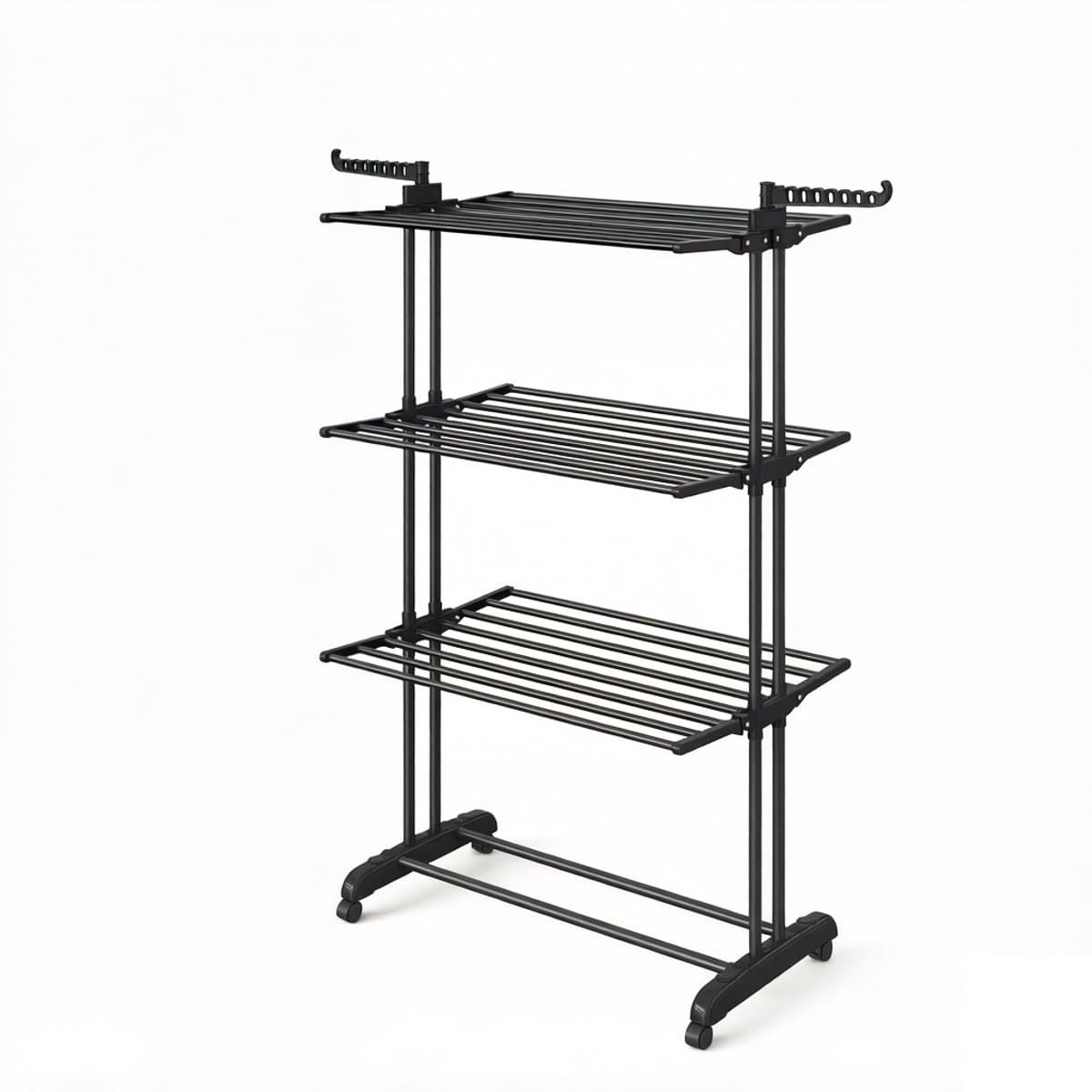 4-laags opvouwbaar vleugel-droogrek 63,5×128×173 cm zwart, verrijdbaar met wielen, opvouwbaar voor ruimtebesparing, hoog draagvermogen 35 kg, geschikt voor binnen- en buitengebruik, balkon/terras/wasruimte/gang — afbeelding 1