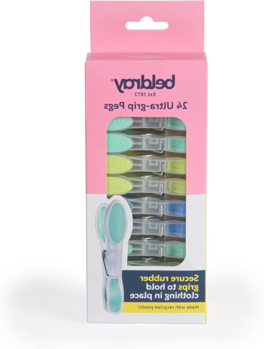 Wasknijpers - Kledingclips Haringen - Wasgoed Ophangen - Veilige Rubberen Grip - 24 stuks - Blauw en wit — afbeelding 1