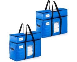 Dubbele Laag Verhuiszakken Extra Groot met Sterke Handvatten en Ritsen - Ideaal voor Verhuizen, Kledingopslag en Waszakken (Blauw, 2 Stuks)