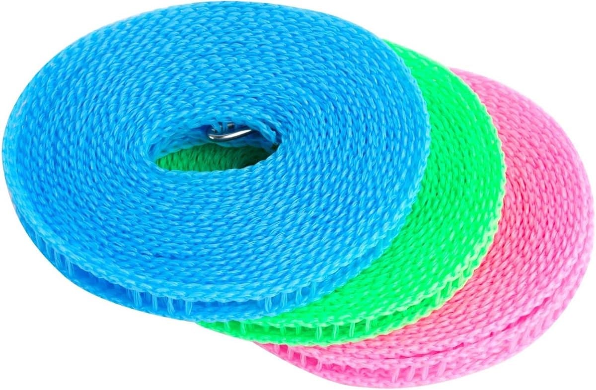 Driedelige set van 5 meter winddichte en antislip waslijn, ideaal voor binnen en buiten gebruik, stevig en draagbaar — afbeelding 1