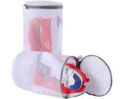 Schoenwaszak, 2 stuks, herbruikbare schoenenzakken, wasmachine met ritssluiting, 20 x 35 cm, duurzame sneakers, schoenen, waszak, voor alle soorten schoenen en maten (wit)