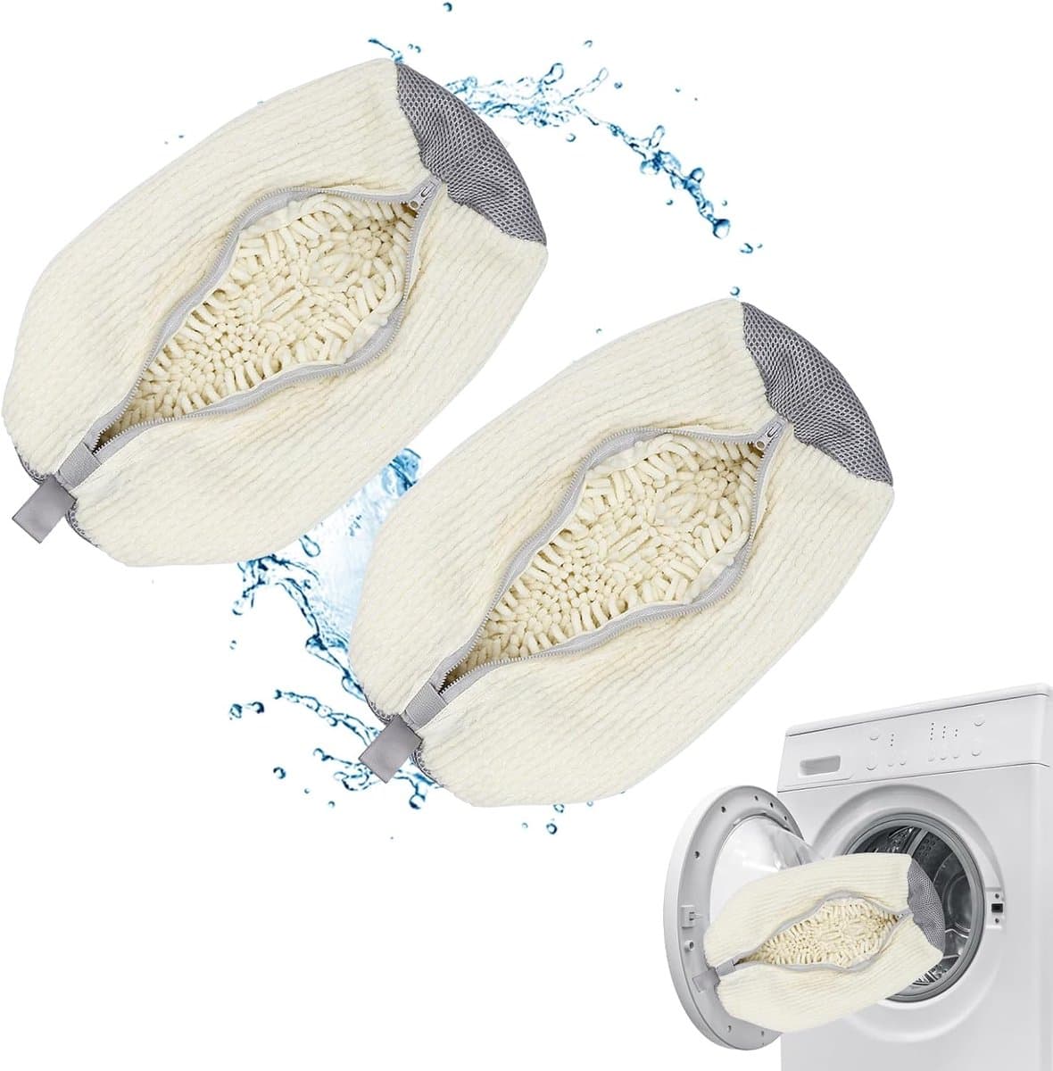 Schoenwaszak, wasmachine waszak, schoenen-wasmachine, droger, crèmekleurig, 2 stuks — afbeelding 1