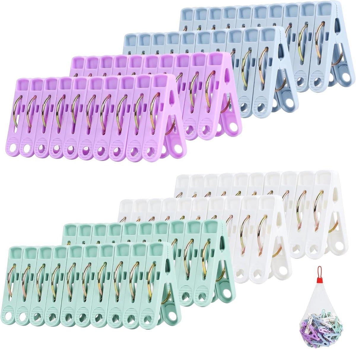 Sterke Kledingknijpers - 98 Stuks Plastic Klemmen voor Waslijn, Tuin, Badkamer en Keuken - Antislip en Verkrijgbaar in 4 Kleuren — afbeelding 1