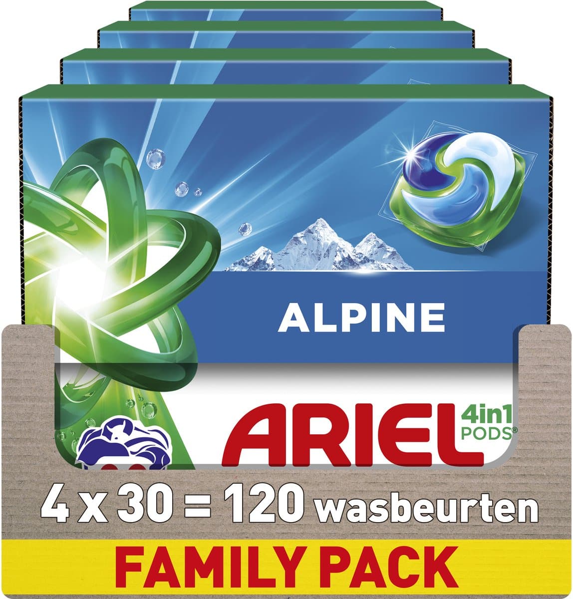 Ariel 4in1 Wasmiddel Pods Alpine - 4 x 30 Wasbeurten — afbeelding 1