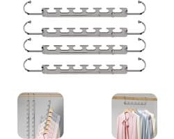 4 stuks wasrek - bovenkledingopslagrek - broekopslagrek - kledinghaak - opvouwbaar wasrek - metalen wasrek - verstelbaar - herbruikbaar - opbergaccessoires - geschikt voor kast, balkon, slaapkamer (zilver,26*5*2cm)