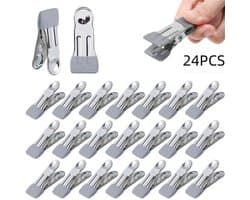 24 stuks - Roestvrijstalen wasknijpers - handdoek- en badhanddoekclips - windbestendige wasknijpers - geschikt voor sokken, strandhanddoeken en het afsluiten van voedsel - 5.5×2.3×2.3cm - grijs